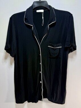 Ekouaer‎ Women's Black Pajamas Shirt Button Front Short Sleeve Size XL